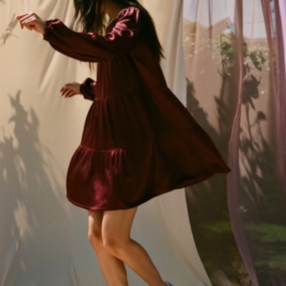 LACAUSA Iris Mini Long Sleeve Dress Red Sz S